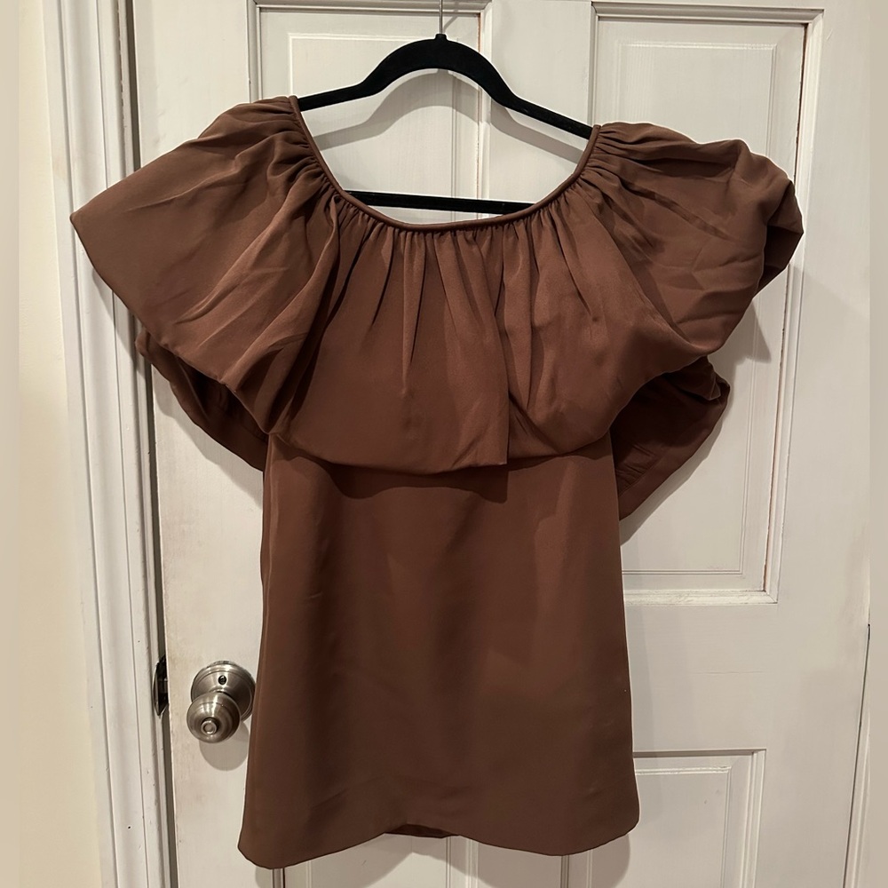 Brown off the shoulder cocktail dress